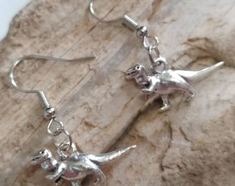 Stainless Steel T-Rex Pendant Dangle Earrings - Dinosaur Earrings for Little Girl - Dino Lover Earrings Birthday Christmas Gift for Her