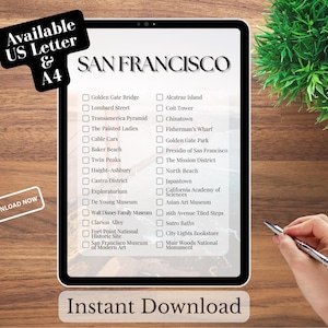 San Francisco Bucket List: Travel Checklist Printable (PDF & PNG Digital Download, US Letter/A4 Größen