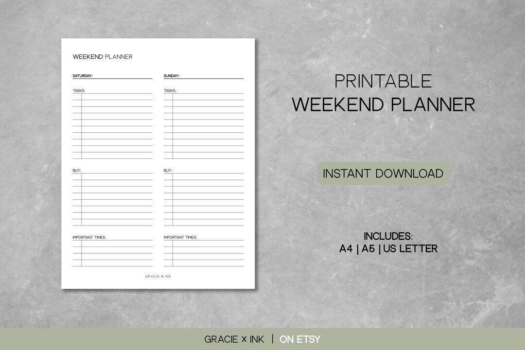 Weekend Planner Printable Etsy