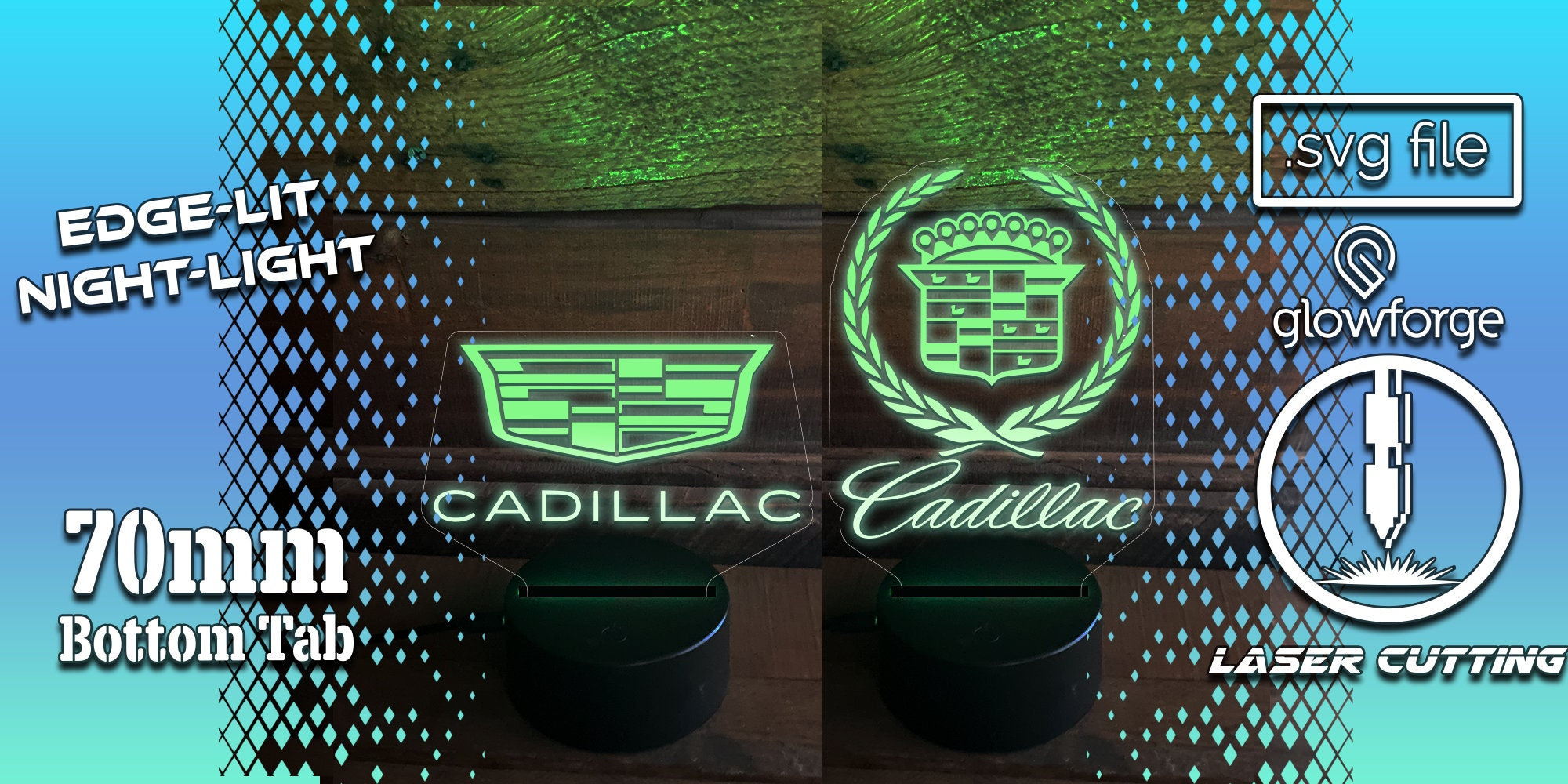 Cadillac Night-Light Acrylic Laser Cut File - Glowforge Optimized