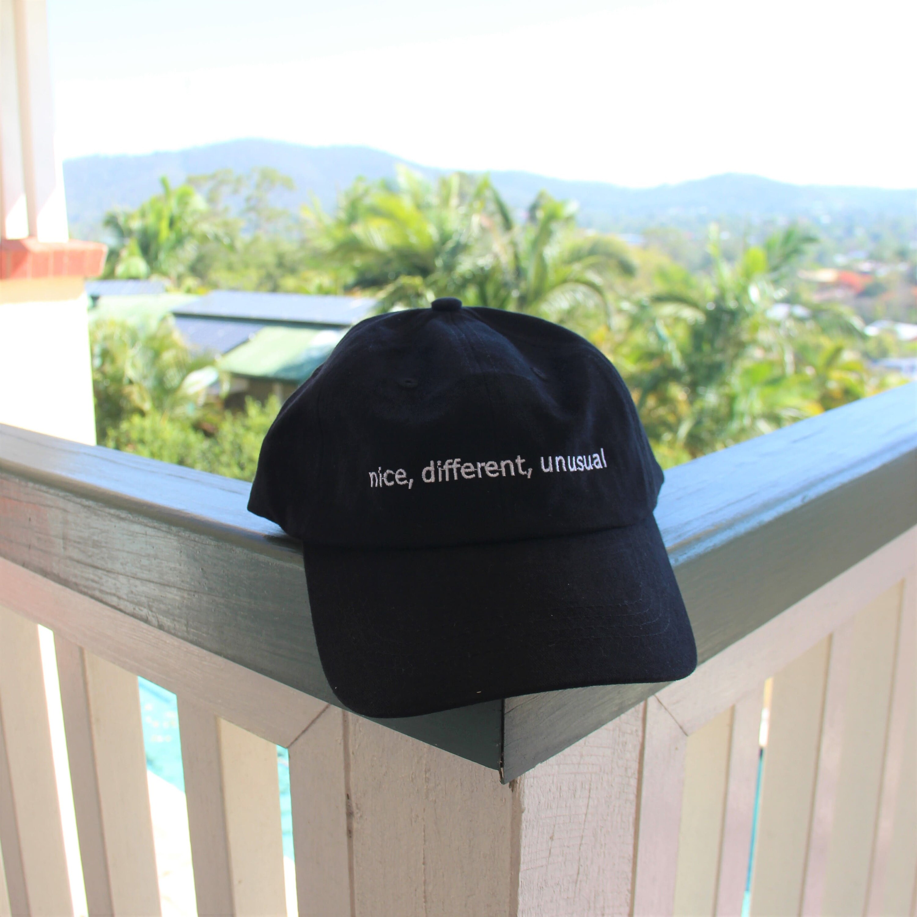 Unusual Cap Black Embroidered Text 