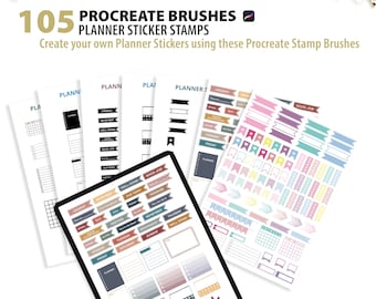 Goodnotes、Zoomnotes、Notabilityなどのデジタルプランニングアプリに対応した、105種類のプランナーステッカースタンプProcreateブラシ