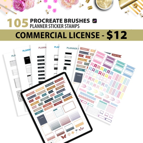 COMMERCIAL LICENSE - 105 Planner Sticker Stamp Procreate Brushes for Goodnotes, Zoomnotes, Notability and other Digital Planning apps