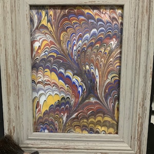Original Marbled Paper, Small Size Unfreamed, Hand Marbled Paper Turkish Marbled Paper, Peacock Pattern