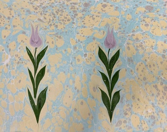 Ebru Art, Marbled Paper, Tulip Ebru, Marbled Paper, Handmade Paper Painting 13x19 inch, 30x45cm