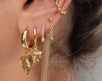 Dainty studs with chain, dainty earrings, minimalist earrings, drop chain earrings, gold filled earrings, ball stud earrings in 14 gold fill