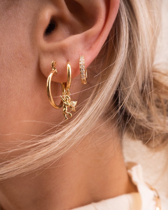 Angel Huggie Earrings Huggie Hoops With Angel Charm. Angel