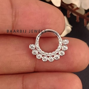 Denise Septum Nose Ring in 14K Gold with Natural Diamond, Daith Piercing for Women, Clicker Daith Piercing