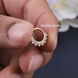 Athena Septum Nose Ring in 14K Gold with Natural Diamond , Lab Grown Diamond Daith Piercing, Clicker Daith Piercing