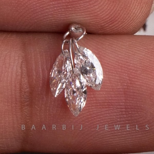 Fabiola 14K Gold Three Marquise Diamond Dangle Stud Earring: Floating Plume Charm