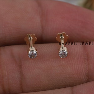 Wilnie's Invisible Set 14K White Gold Round Lab Grown Diamond Stud earring / Piercing stud for women