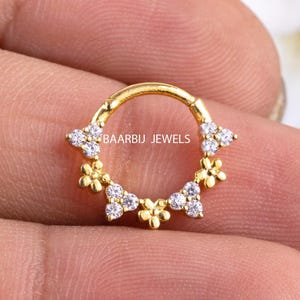 Janet Natural round Diamond Daith Piercing 14K Solid Gold Septum Nose Ring Diamond Daith Clicker Helix Daith Body Jewelry Nose Septum