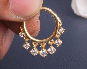 Eliza 14K Gold Dainty Diamond Septum Ring | Tiny Hoop Nose Ring