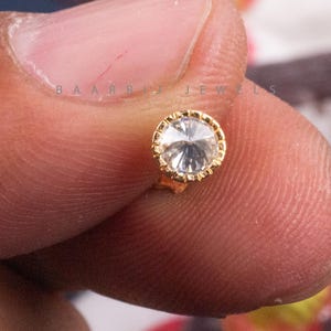 Hallie reverse Round Lab Diamond Bezel Stud Earring: Inverted Piercing