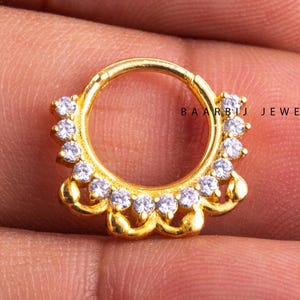 Natural Diamond Daith Piercing 10K Solid Gold Septum Nose Ring Diamond Daith Clicker Helix Daith Piercing Body Jewelry Hinged Nose Septum