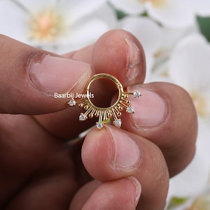 14K Septum Nose Ring in 14K Gold with Natural, Lab Grown Diamond, Daith Piercing, Clicker Daith Piercing