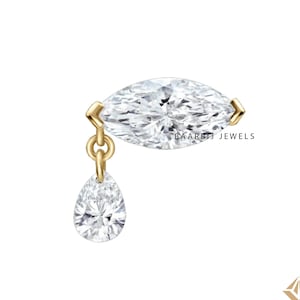 Pendiente de botón con rosca de diamante marquesa y lágrima simple Adeline / Pendiente de botón de oro de 14 quilates / Perforación con forma de pera