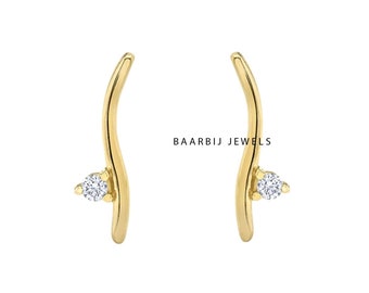 Alexis Solid Gold Diamond Kletterer Ohrringe: Rundes Wellendesign