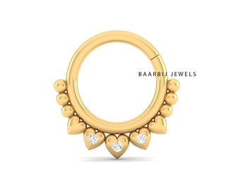 Clara Solid Gold Diamond Septum Ring: Dainty Heart Clicker
