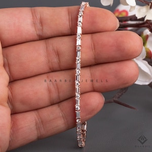 Pure 925 Silver Baguette and Round Tennis Moissanite Bracelet For Men & Women / Bracelets for her / Gift For her