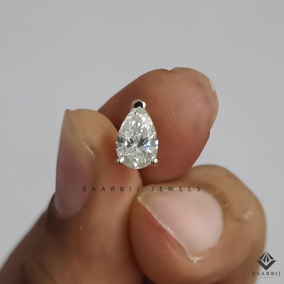 Joy's  Lab Grown Pear Diamond Stud Earring: 1.00 CT, Internal Thread Screw Back