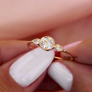 0.50 Carat Round And Pear Moissanite Engagement Ring /10k 14k White Gold / Simple band type Ring/ Wedding Ring For Her