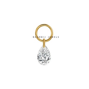 Single Floating Pear Diamond Charm, Ear Piercing Drop, Chains and Charm, Add on for Hoop, Moissanite Latest Fine Diamond