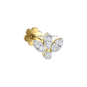 Pauline Invisible Set 14K Solid Gold Marquis Moissanite Diamond Stud earring / Piercing stud for Her / Ear piercing for mother