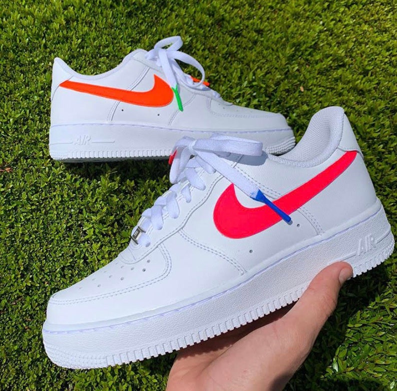 DUO CUSTOM Air Force 1 Nike Shoes: Swoosh Laces Lettering | Etsy