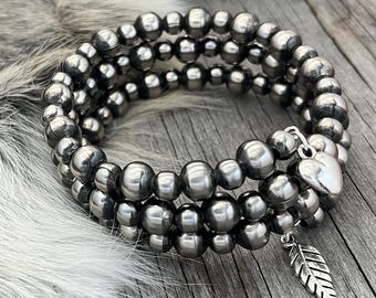 Navajo Pearl Handmade 6 & 8mm Three Row Wrap Bracelet ~ German Silver beads!
