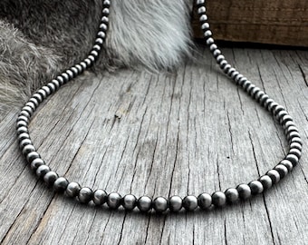 Handmade 4mm German Silver Navajo Pearl Necklace