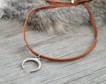 Stunning Small Crescent Pendant Necklace on Brown Leather ~ Slider Style!