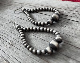 Navajo Pearl Handmade Dangle Teardrop Earrings ~ German Silver beads!