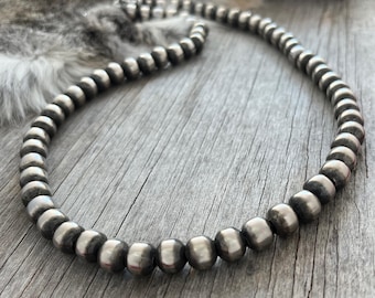 Navajo Pearl Handmade All 10mm Necklace ~ German Silver beads ~ Choose Length ~ Bold & Beautiful