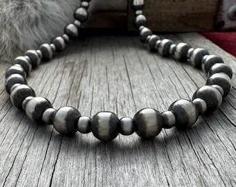 Navajo Pearl Handmade 6 & 10mm Necklace ~ German Silver beads ~ Choose Length!