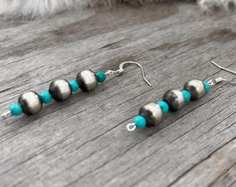 Navajo Pearl Handmade Turquoise Drop Earrings ~ German Silver beads!