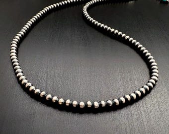 Navajo Pearls Necklace • 3mm Beaded Necklace • 925 Sterling Silver