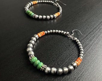 Handmade Sterling Silver Navajo Pearl Hoop Earrings ~ Southwestern Design!