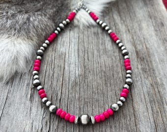 Navajo Pearl Handmade Necklace ~ Gorgeous Pink Design ~ German Silver beads!