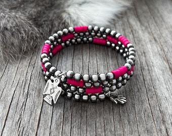 Navajo Pearl Handmade All 5mm Three Row Wrap Bracelet ~ Pink Heishi & German Silver beads!