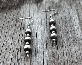 Navajo Pearl Handmade Drop Earrings with 4 & 8mm German Silver beads!