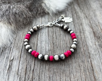 Navajo Pearl Handmade Pink Bracelet ~ 6mm and 8mm German Silver Beads!
