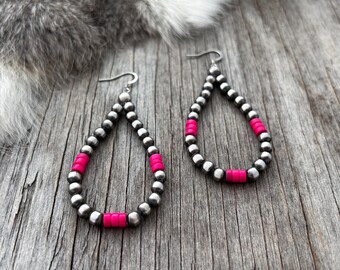 Navajo Pearl Handmade Petite n Pink Teardrop Earrings ~ German Silver beads!