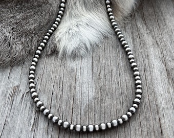Navajo Pearl Handmade 5 & 6mm Necklace ~German Silver beads ~ Choose Length ~ Petite Strand!
