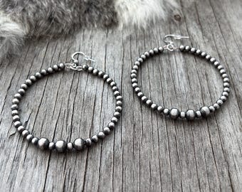 Handmade Navajo Pearl Hoop Earrings with 4 & 6mm German Silver Beads!