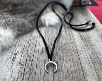 Stunning Small Crescent Pendant Necklace on Black Leather ~ Slider Style!