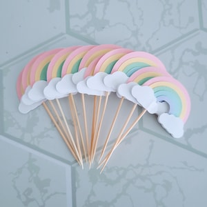 Pastel Rainbow Cupcake Toppers – Handmade Party Decorations