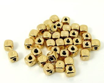 Solid 14K Gold Cube Beads / Shiny Finish / 5mm 6mm / Yellow Gold / 1 Piece #G480