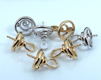 Solid 14K Gold Pearl or Gemstone Connector Bail / Pendant with DIAMOND / White or Yellow Gold #321-4YW