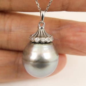 Enormous 15.8*17.5mm Natural Color Genuine Tahitian Pearl Pendant, 925 Sterling Silver #SP1807